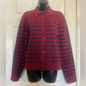 J. Crew Factory Burgundy and Navy Striped Cardigan